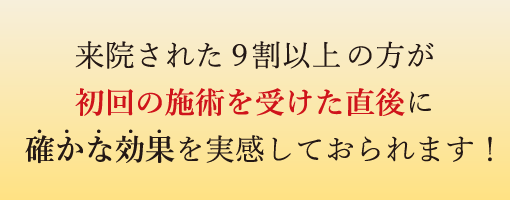 9割以上の方が、初回の施術直後に、確かな効果を感じておられます。